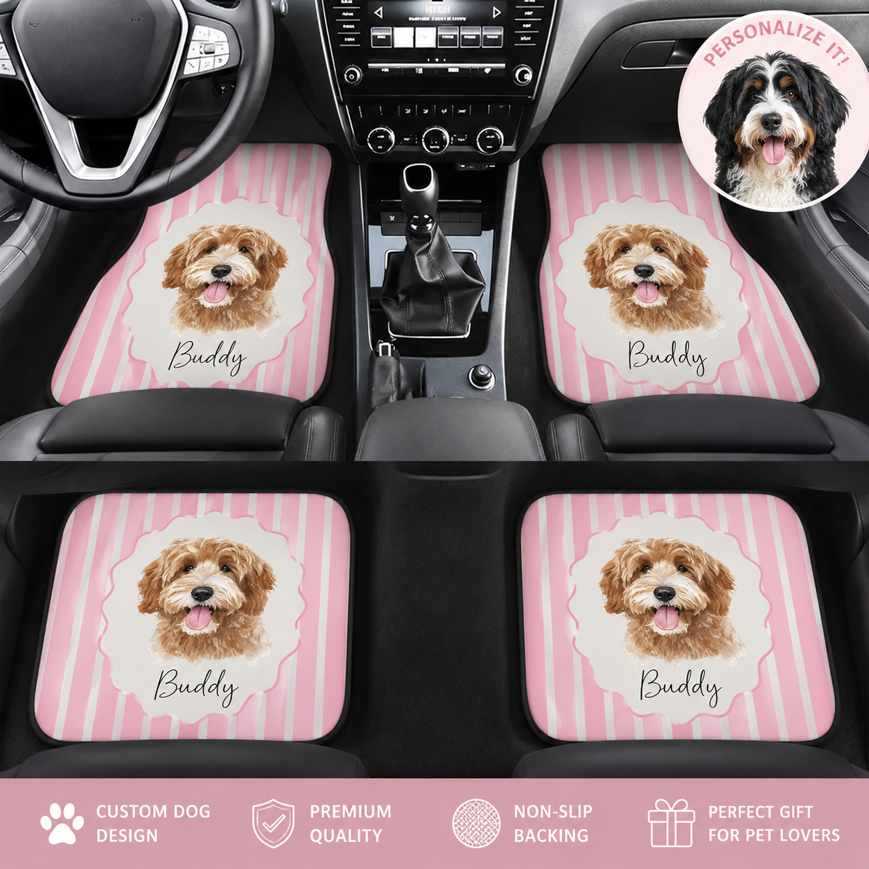 Personalized Pet Photo Car Floor Mat Set, Custom Dog Floor Mats, Cute Car Accessories THUC99