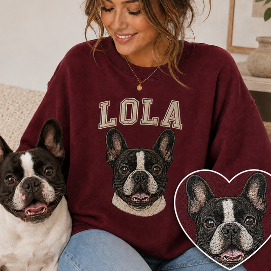 Custom Pet Photo Sweatshirt, Dog Face Embroidered Crewneck & Hoodie THUC99