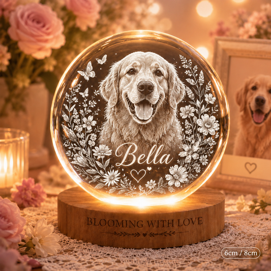Personalized Dog Photo Crystal Lamp, Custom Pet Crystal Ball Night Light, Pet Loss Gift THUC99