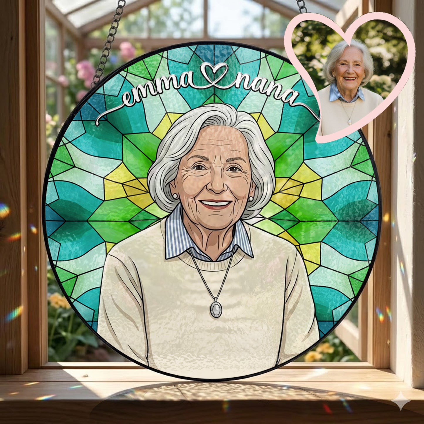 Personalized Grandma Stained Glass Suncatcher – Heartfelt Gift for Nana or Mom THUC99