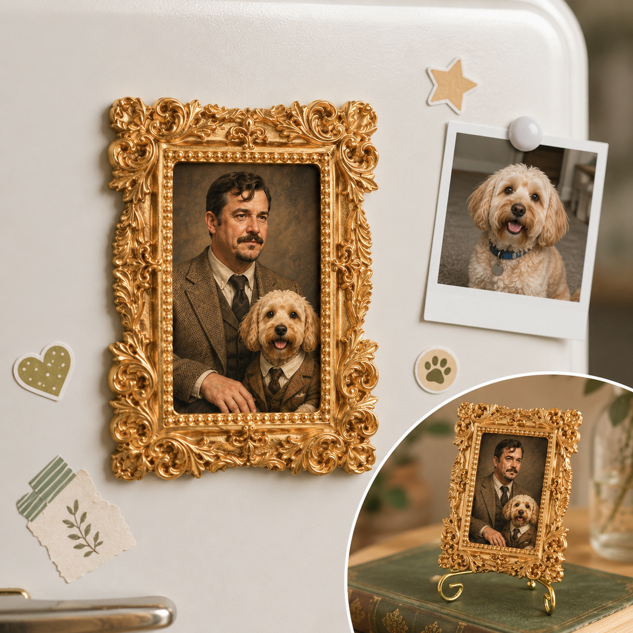 Personalized Dog Keepsake Magnet, Custom Pet Photo Vintage Frame Magnet, Dog Memorial Gift THUC99