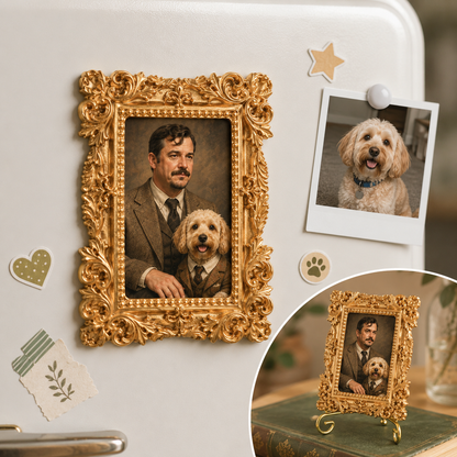 Personalized Dog Keepsake Magnet, Custom Pet Photo Vintage Frame Magnet, Dog Memorial Gift THUC99