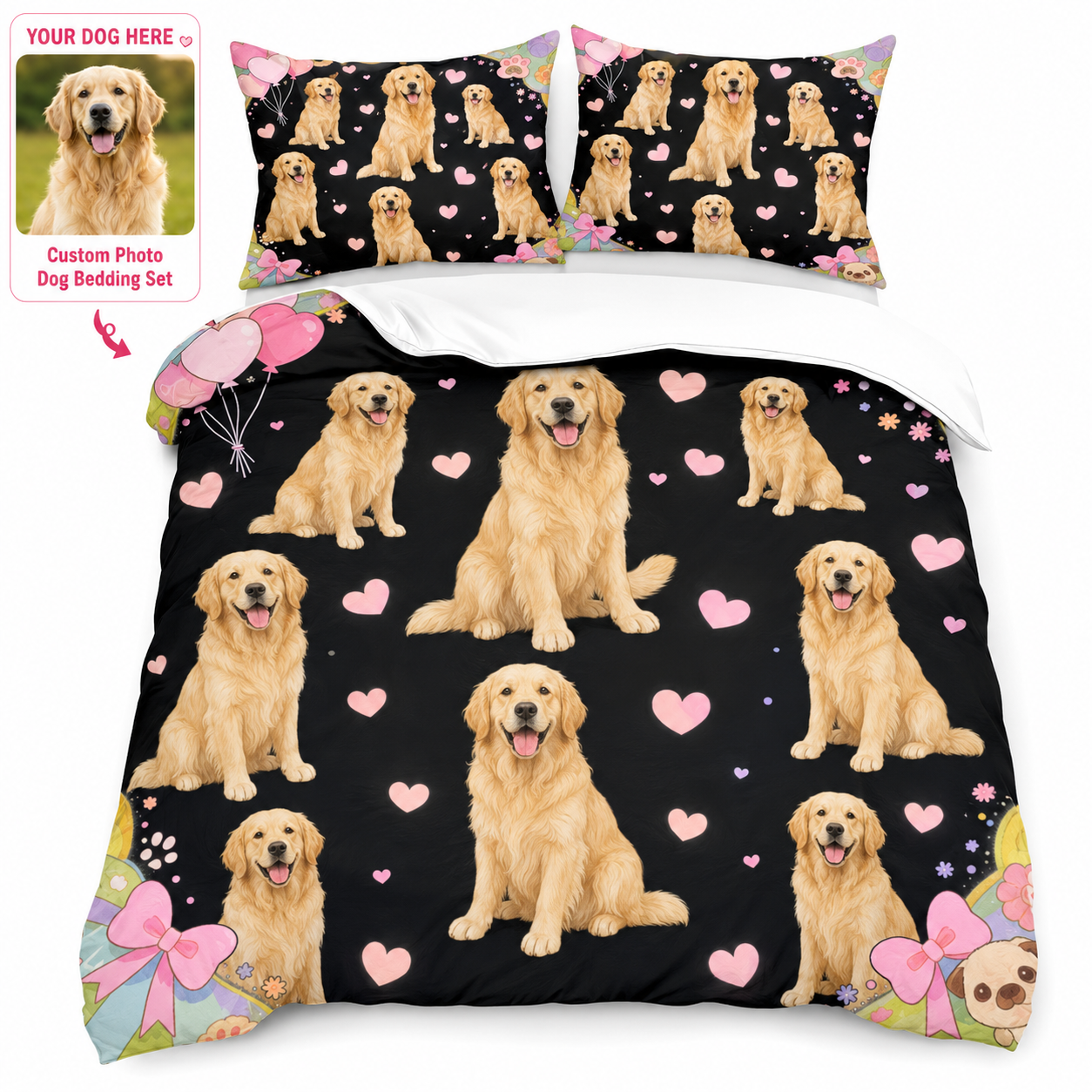 Personalized Pet Bedding Set, Custom Dog Photo Sheet Or Duvet Cover THUC99