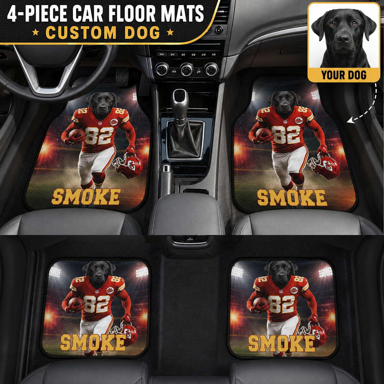 Custom Photo Dog Football Auto Floor Mat Set, Personalized Pet Car Mats, Dog Mom Dog Dad Gift THUC99 (Copy)