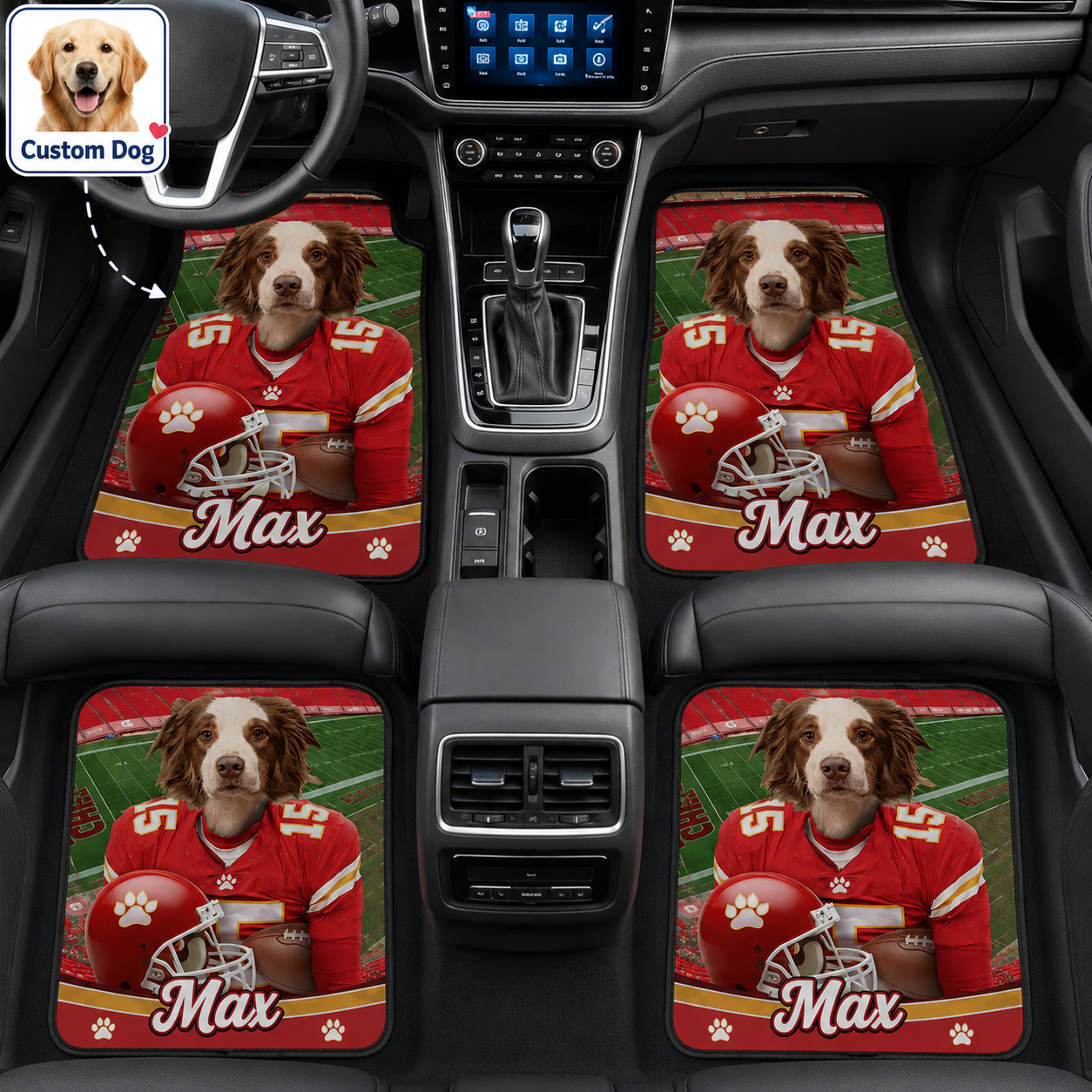 Custom Dog Face Auto Floor Mats, Personalized Football Pet Car Accessories Gift THUC99