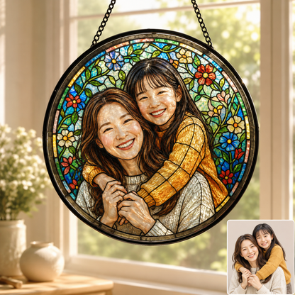 Personalized Mom Photo Stained Glass Suncatcher, Custom Mother’s Day Window Hanging Keepsake Decor THUC99