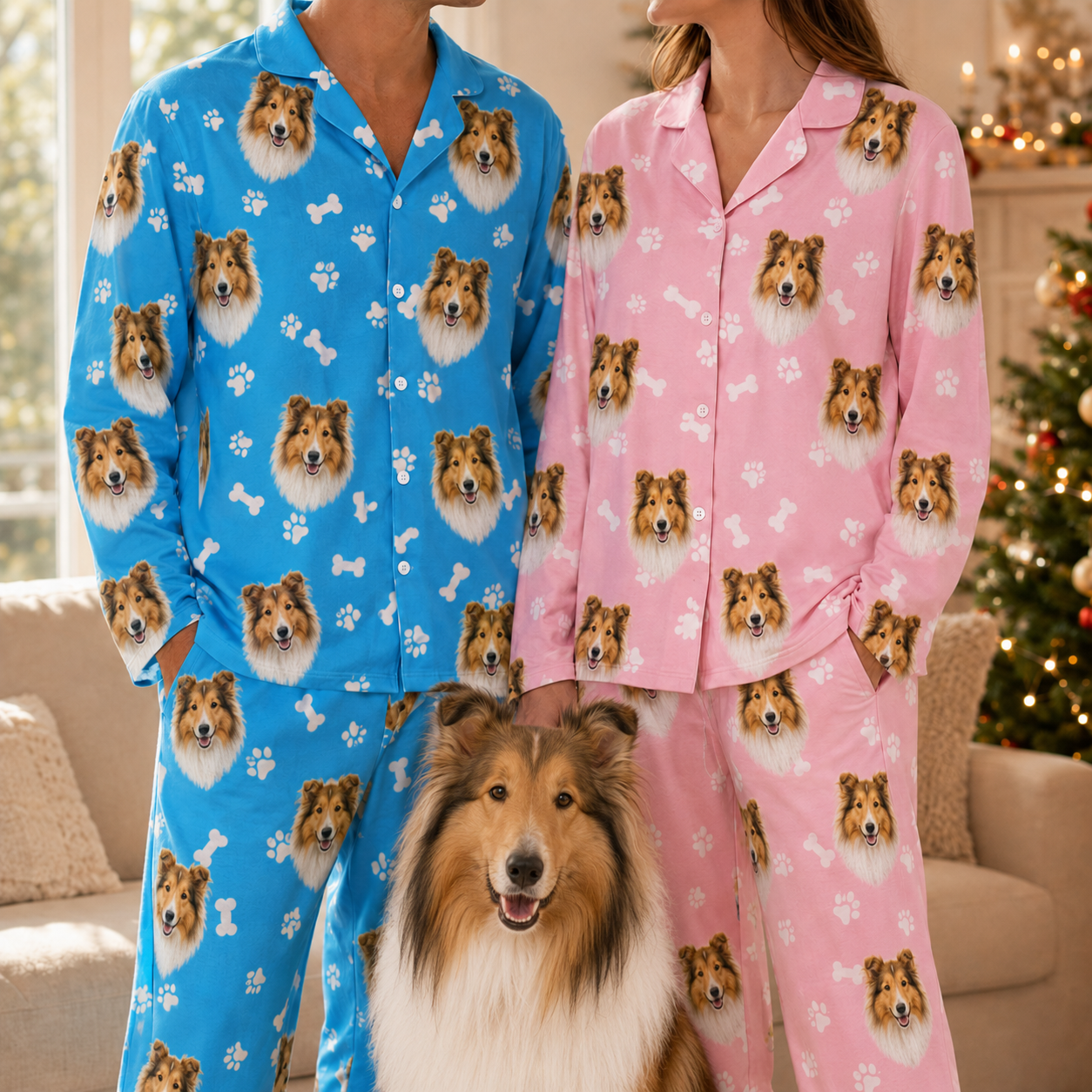 Custom Dog Photo Unisex Pajamas Set, Personalized Pet Face Sleepwear for Men and Women THUC99