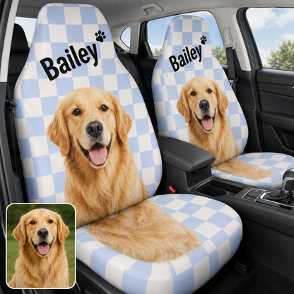 Personalized Dog Portrait Seat Cover, Custom Pet Face Car Cover, Gift For Dog Mom Dad THUC99