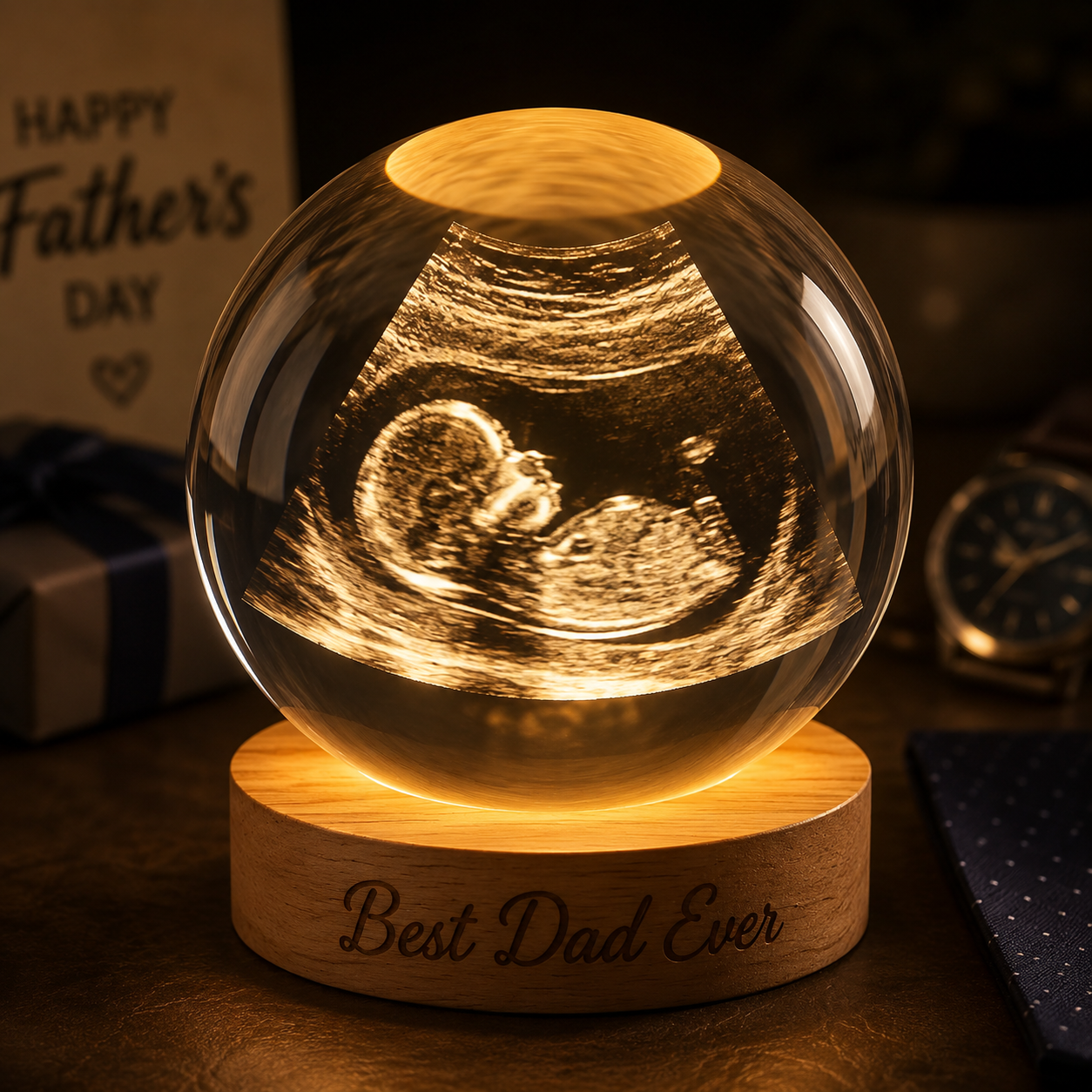 Custom Photo Baby Crystal Ball Night Light For Dad, Custom First Dad Photo Lamp Gift THUC99