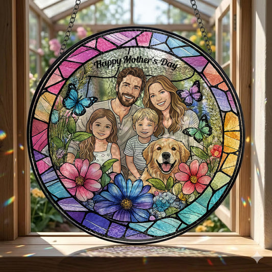 Custom Photo Family Stained Glass Hanging – Personalized Home Decor Gift For Mother's Day (THUC99)