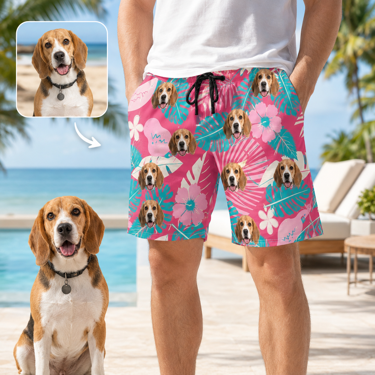 Custom Dog Face Casual Beach Shorts Personalized All Over Print Swim Trunks THUC99