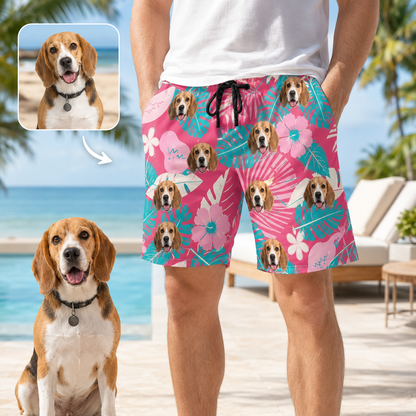 Custom Dog Face Casual Beach Shorts Personalized All Over Print Swim Trunks THUC99