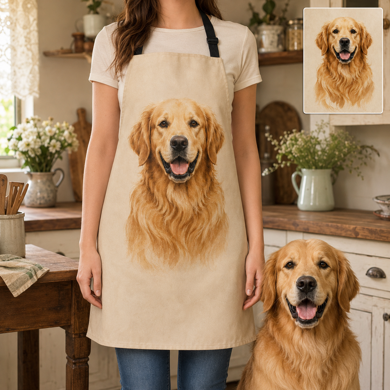 Custom Photo Dog Apron Personalized Pet Lover Apron, Funny Dog Mom Cooking and Baking Apron Gift THUC99