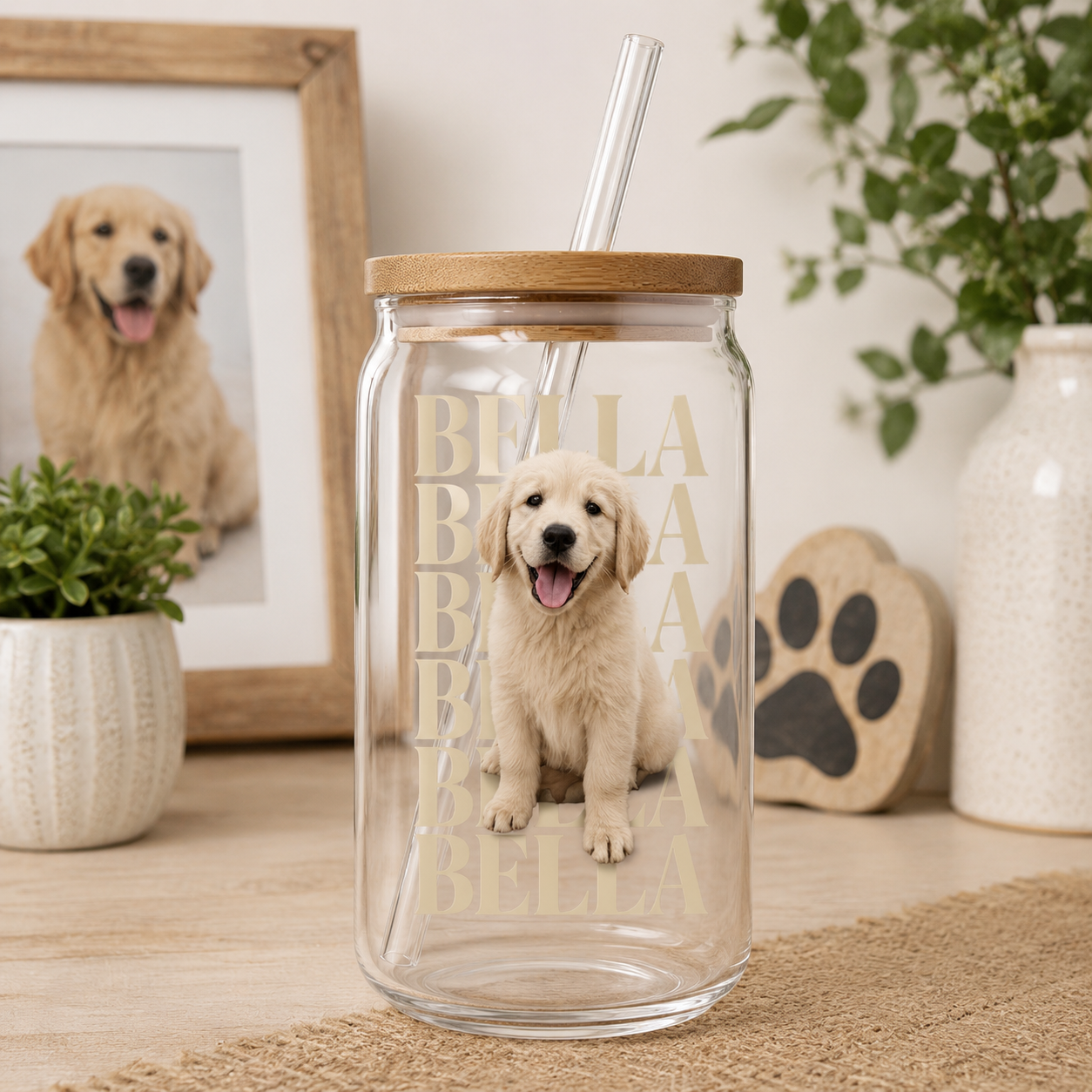 Custom Dog Mom Glass Tumbler – Personalized 16oz Cup with Lid & Straw THUC99