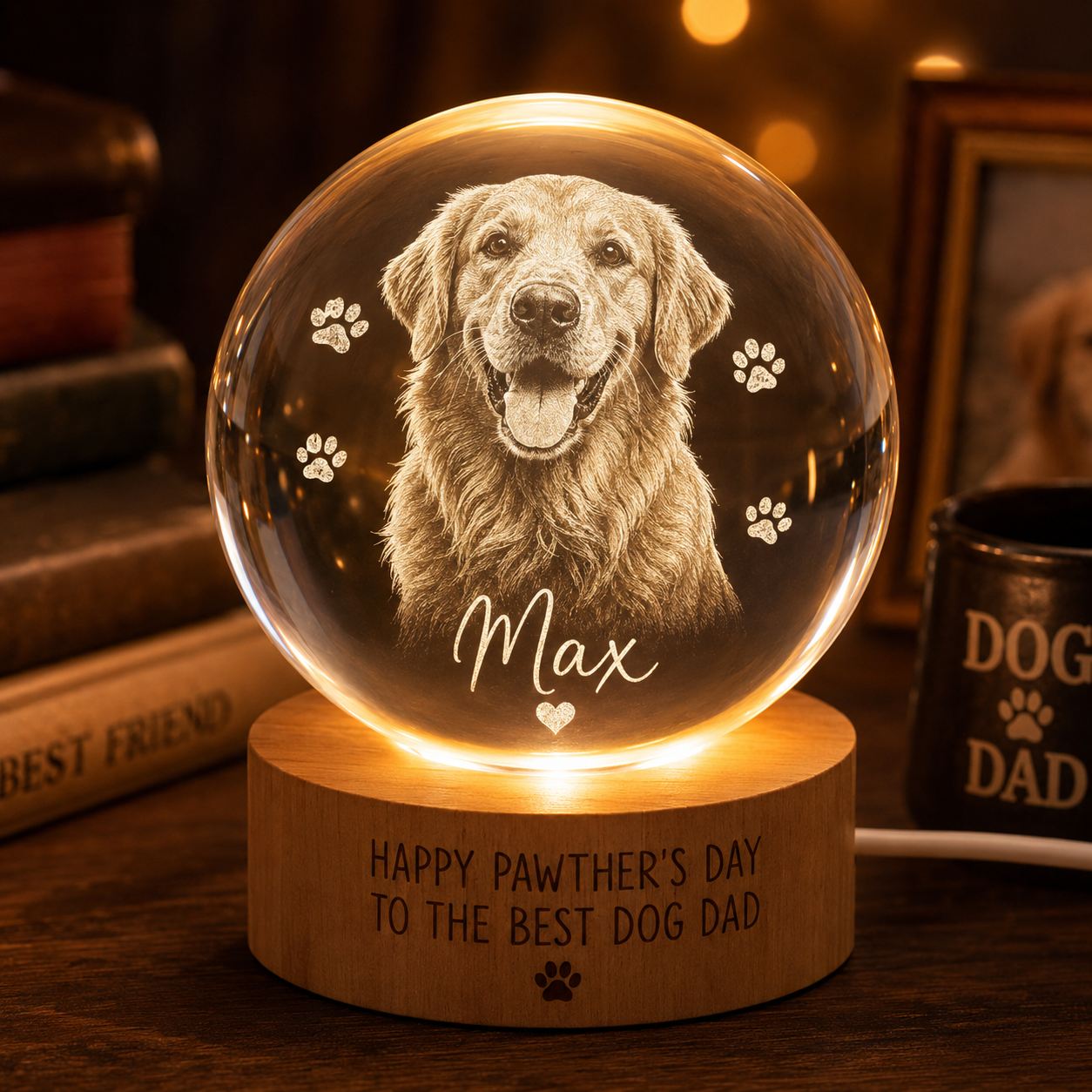 Custom Photo Dog Dad Crystal Ball Light, PersonalizedNight Light Gift For Dog Lover THUC99