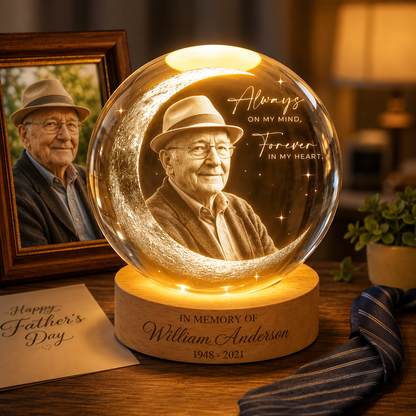 Custom Dad Photo Memorial Crystal Lamp, Personalized Night Light Gift For Father’s Day THUC99