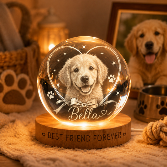 Dog Memorial Crystal Ball Lamp, Custom Pet Photo Night Light, Personalized Dog Keepsake THUC99