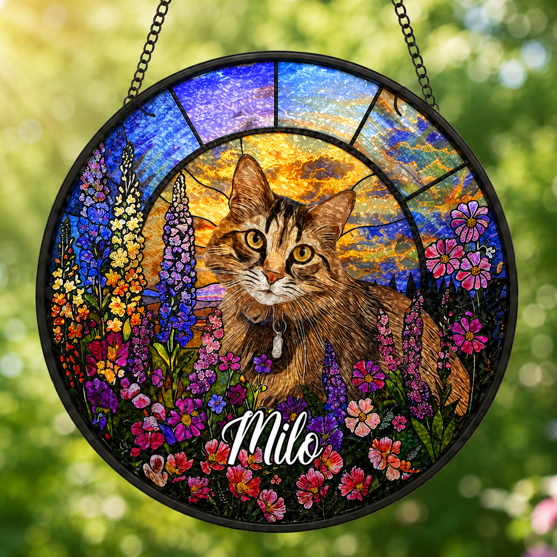 Custom Photo Cat Lover Stained Glass Suncatcher – Personalized Cat Sympathy Gift | Pet Memorial Decor THUC99