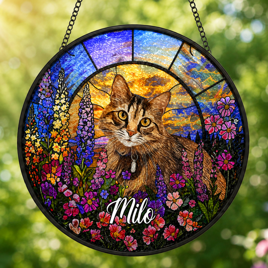 Custom Photo Cat Lover Stained Glass Suncatcher – Personalized Cat Sympathy Gift | Pet Memorial Decor THUC99