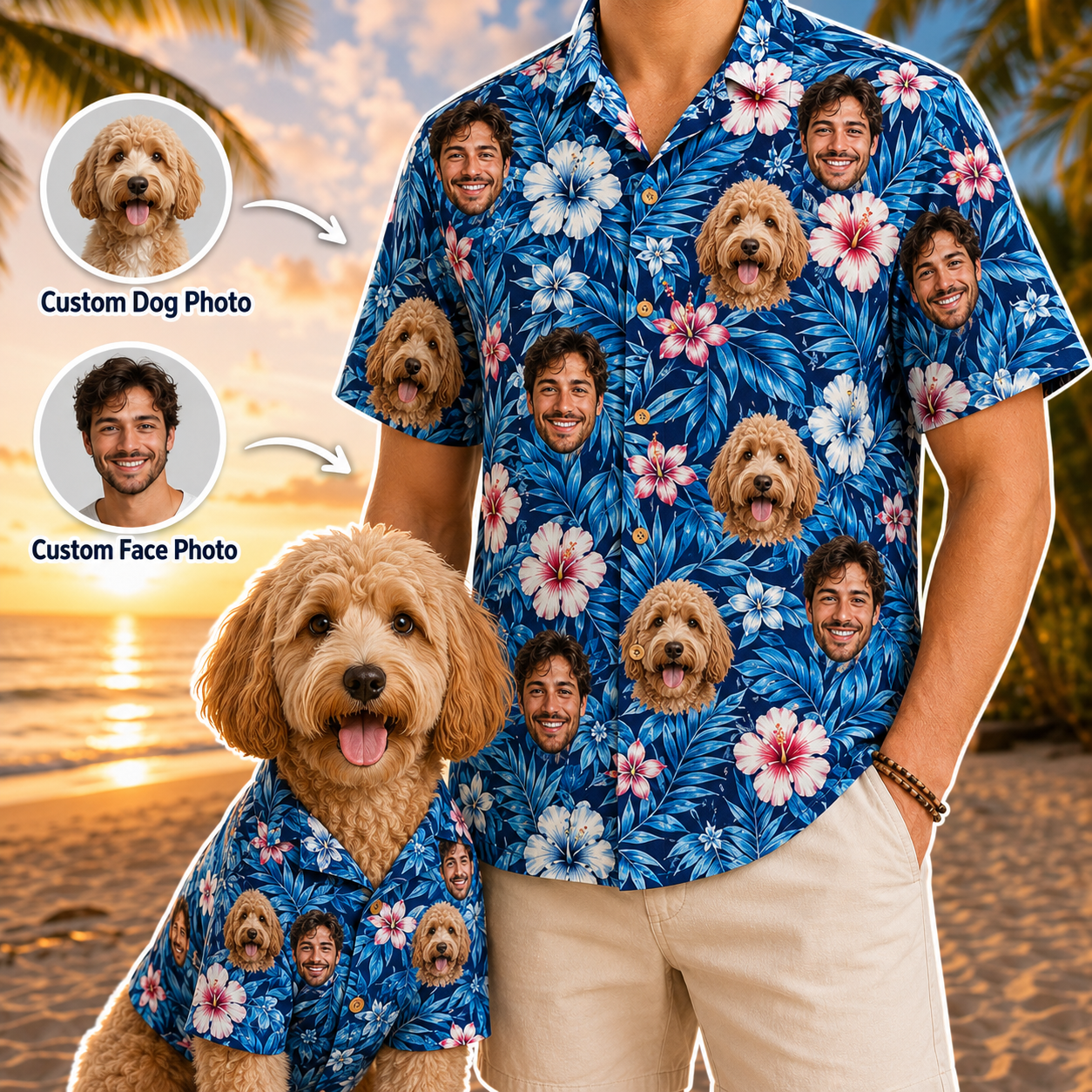 Custom Dog Face Hawaiian Shirt, Personalized Aloha Vacation Shirt, Gift For Dog Lovers THUC99