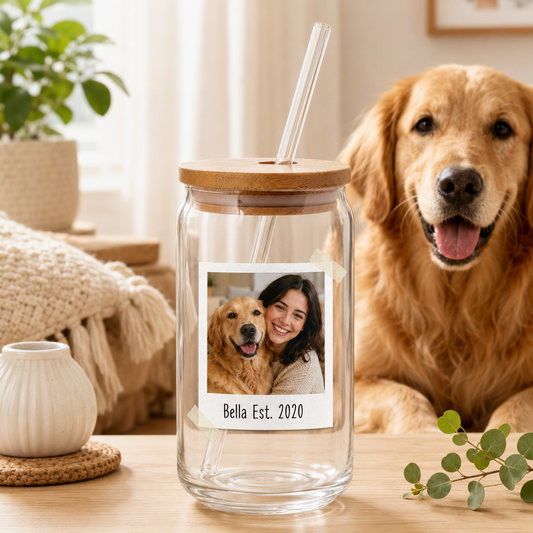 Personalized Puppy Photo Sipper Glass 16oz – Custom Drinkware for Dog Lovers THUC99