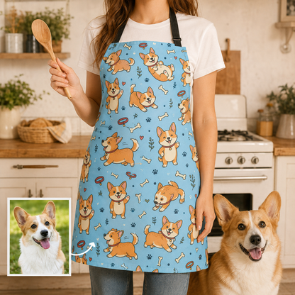 Custom Dog Photo Cooking Apron Personalized Pet Face Apron, Gift for Dog Mom, Dog Dad and Animal Lovers THUC99