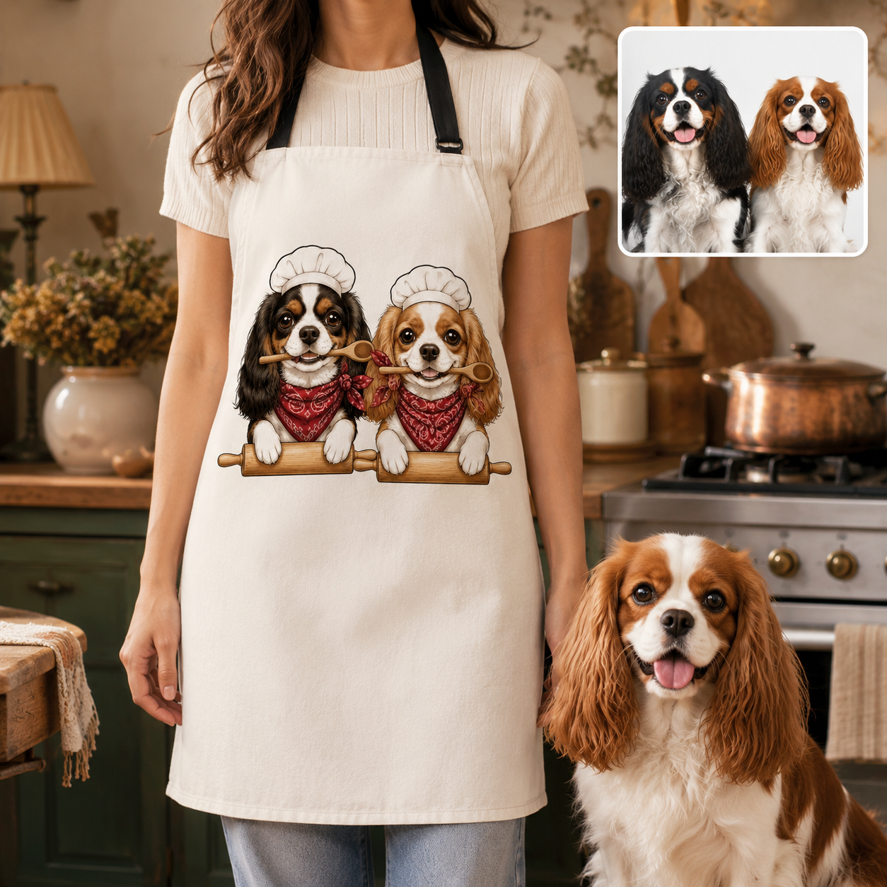 Personalized Pet Apron with Dog Face Photo, Custom Kitchen Apron for Dog Mom, Dog Dad and Pet Lovers THUC99