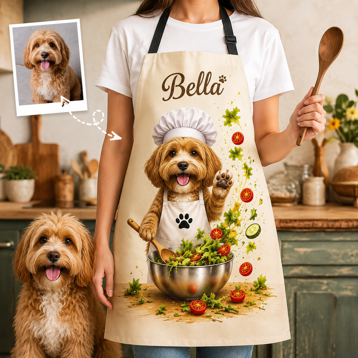 Personalized Dog Apron Oxford Custom Photo Apron, Pet Lover Kitchen Gift for Birthday or Holiday THUC99