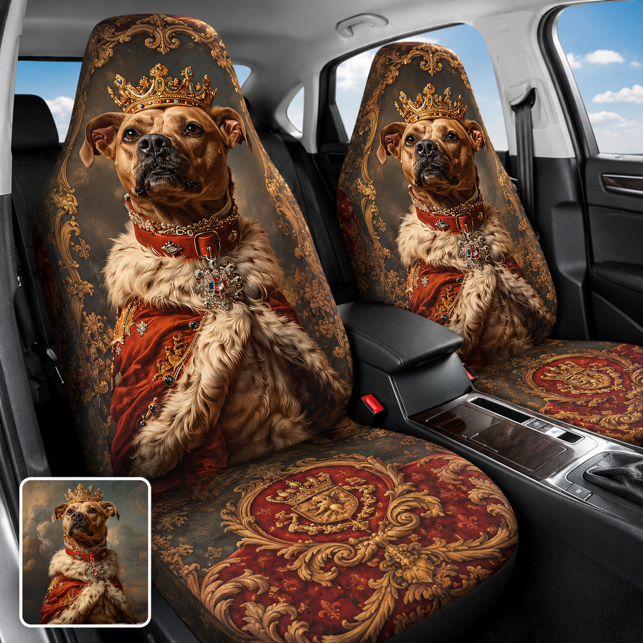 Custom Dog Royal Car Seat Cover, Personalized Pet Photo Seat Protector, Gift For Dog Mom Dad THUC99