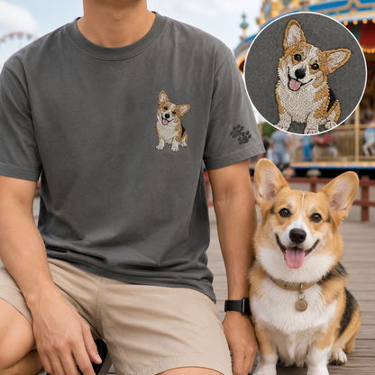 Custom Dog Mom Embroidered T-Shirt, Personalized Pet Portrait Tee, Dog Photo Shirt THUC99