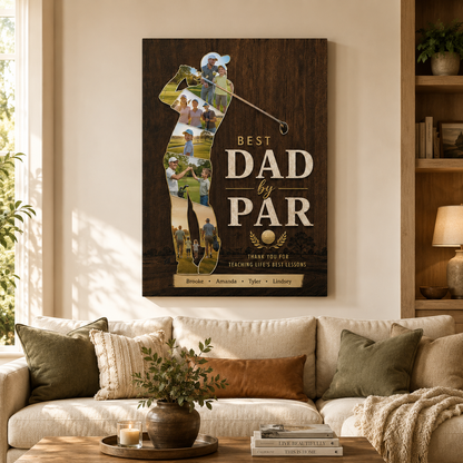 Custom Photo Best Dad By Par Canvas Wall Art - Custom Gift For Dad TOM99