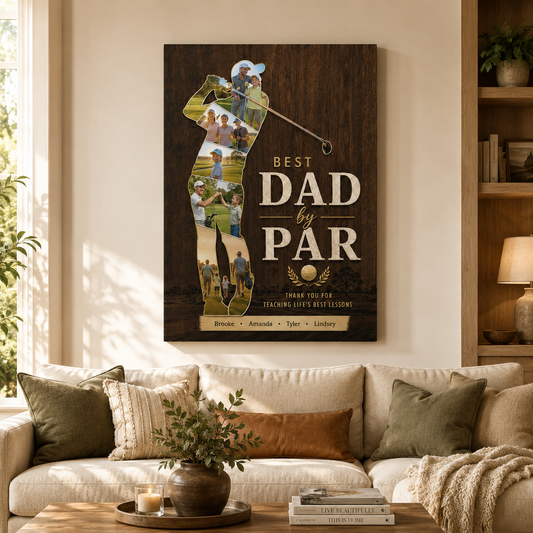 Custom Photo Best Dad By Par Canvas Wall Art - Custom Gift For Dad TOM99