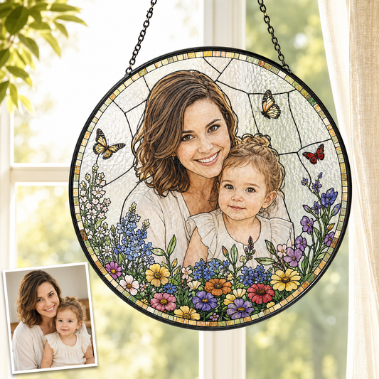 Custom Grandma Photo Stained Glass Suncatcher, Personalized Nana Portrait Window Decor Gift THUC99