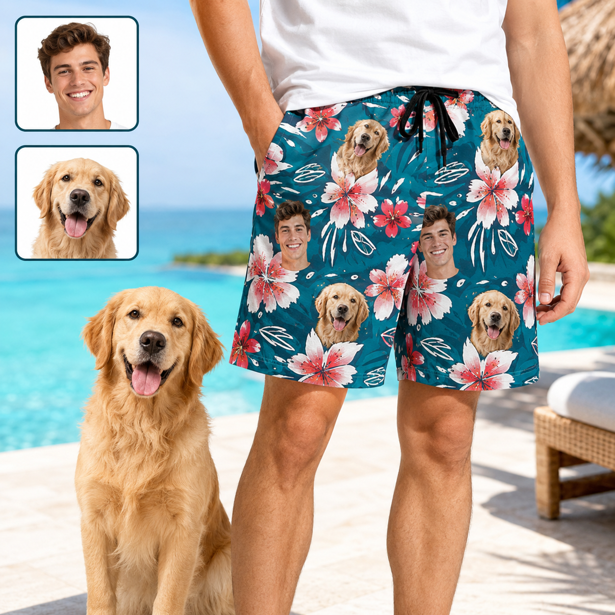 Custom Photo Dog Casual Shorts Personalized Pet Picture Beach Trunks Gift THUC99