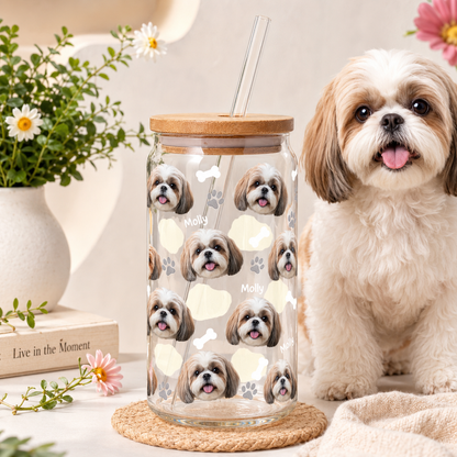 Custom Dog Mom Glass Tumbler – Personalized 16oz Cup with Lid & Straw THUC99