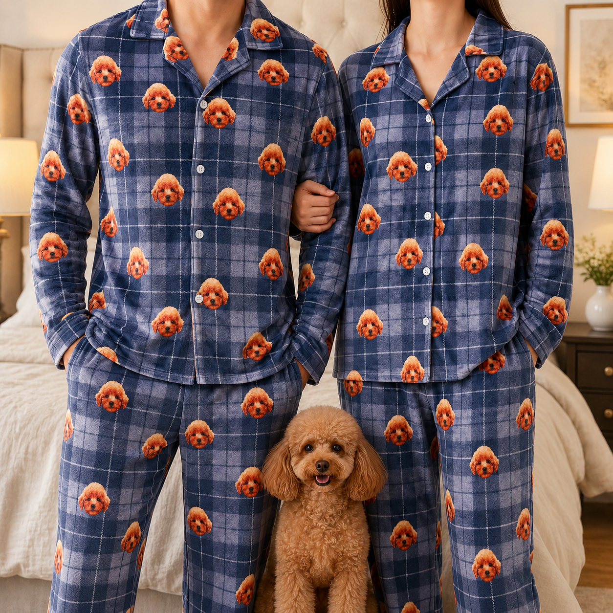 Personalized Pet Photo Pajamas Set for Men Women, Custom Dog Face Matching Sleepwear THUC99