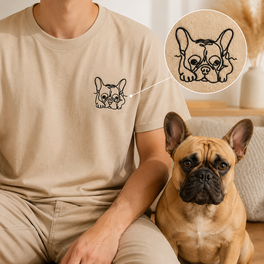 Custom Photo Dog Embroidered Shirt, Personalized Pet Portrait T-Shirt, Gift For Dog Mom THUC99