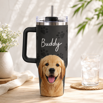 Custom Dog Photo Tumbler 40oz – Unique Personalized Gift for Pet Owners and Animal Lovers THUC99