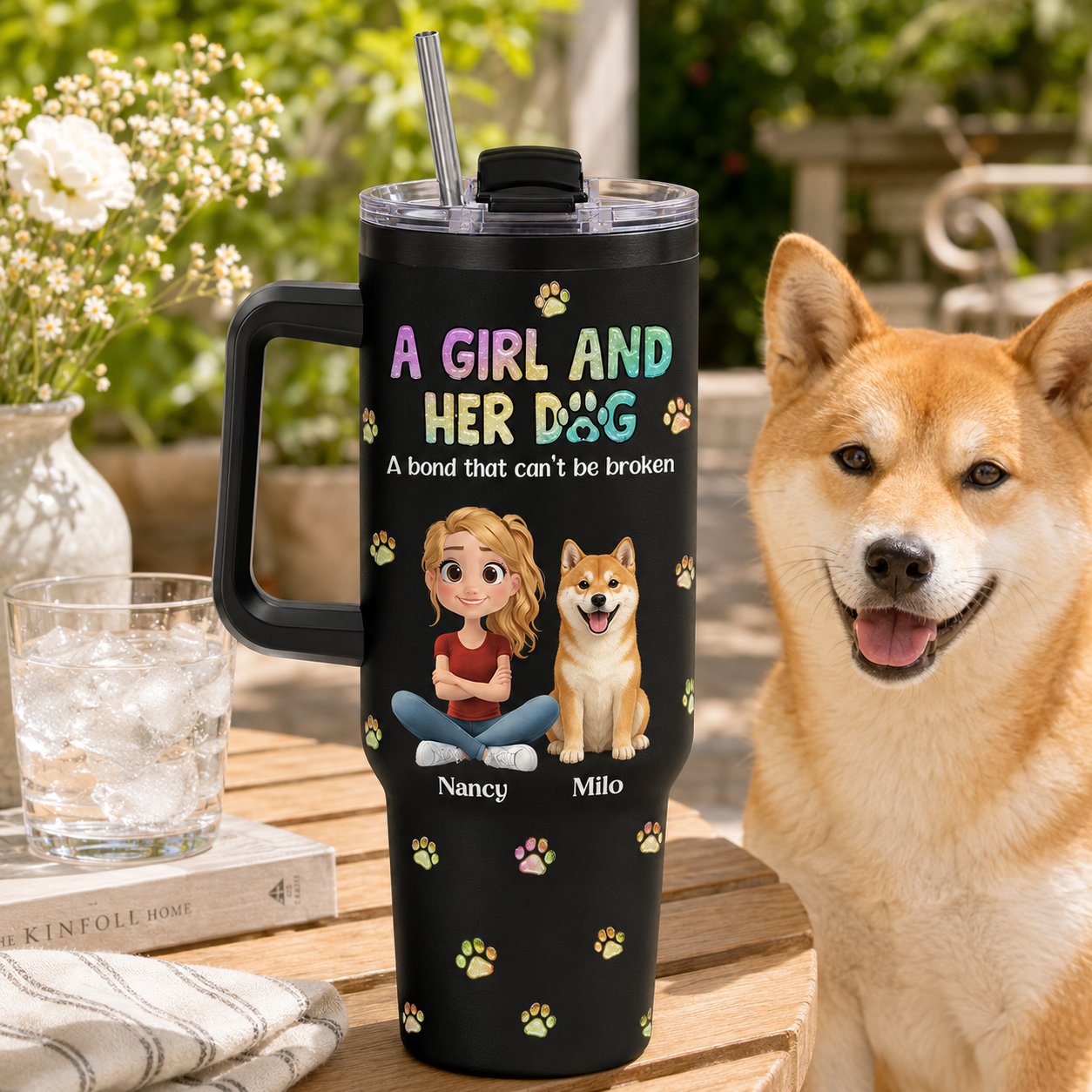 Custom Dog Face 40oz Tumbler – Personalized Stainless Steel Cup for Dog Mom and Dog Dad THUC99