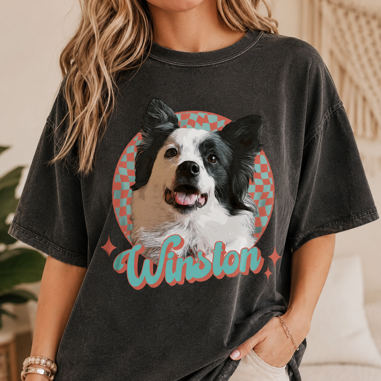 Custom Pet Face Unisex Wash T-Shirt, Personalized Dog Lover Shirt | Dog Dad Gift THUC99