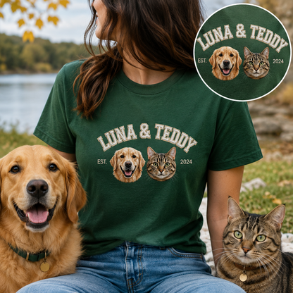 Personalized Dog Embroidery T-Shirt, Custom Pet Photo Tee, Dog Dad Gift Shirt THUC99