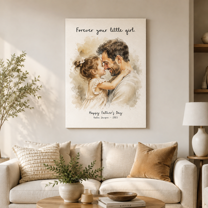 Custom Photo Dad And Daughter Canvas Wall Art - Custom Gift For Dad TOM99