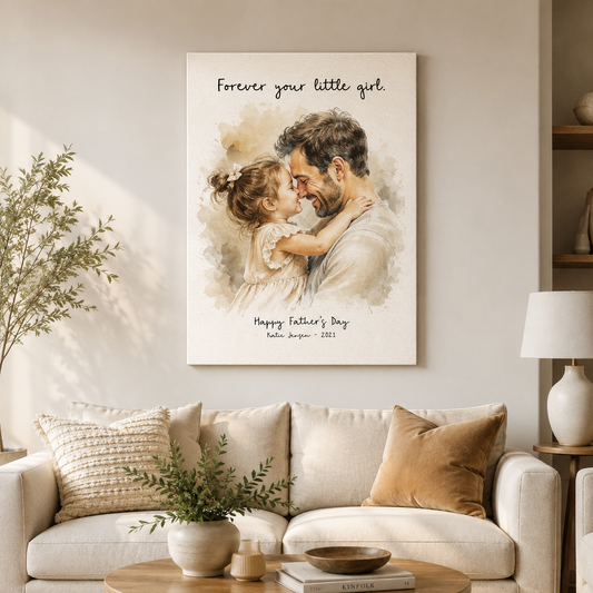 Custom Photo Dad And Daughter Canvas Wall Art - Custom Gift For Dad TOM99