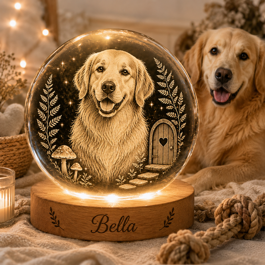 Dog Photo Crystal Ball Night Light, Custom Pet Memorial Lamp, Personalized Dog Gift THUC99