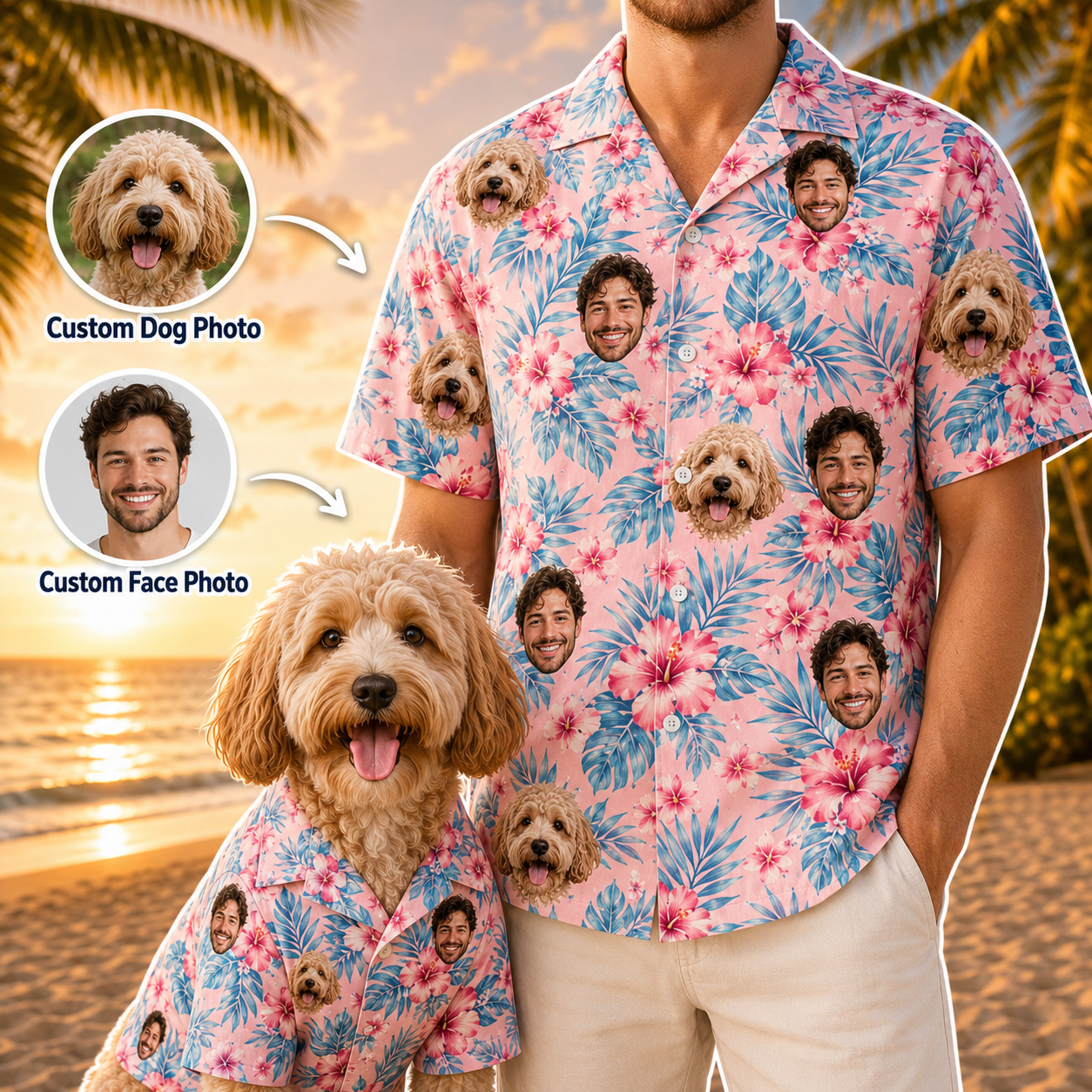 Personalized Pet Face Hawaiian Shirt, Custom Dog Lover Aloha Shirt, Summer Vacation Gift THUC99