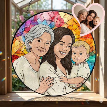 Custom Family Photo Glass Suncatcher – Grandma Gift, Mother's Day Decor THUC99