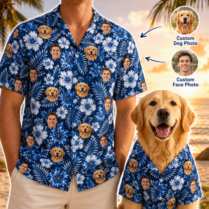 Custom Pet Face Tropical Shirt, Personalized Dog Hawaiian Shirt, Beach Holiday Gift THUC99