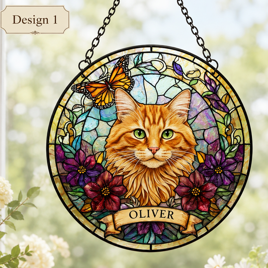 Custom Photo Cat Memorial Glass Suncatcher Gift – Personalized Sympathy Window Hanging THUC99
