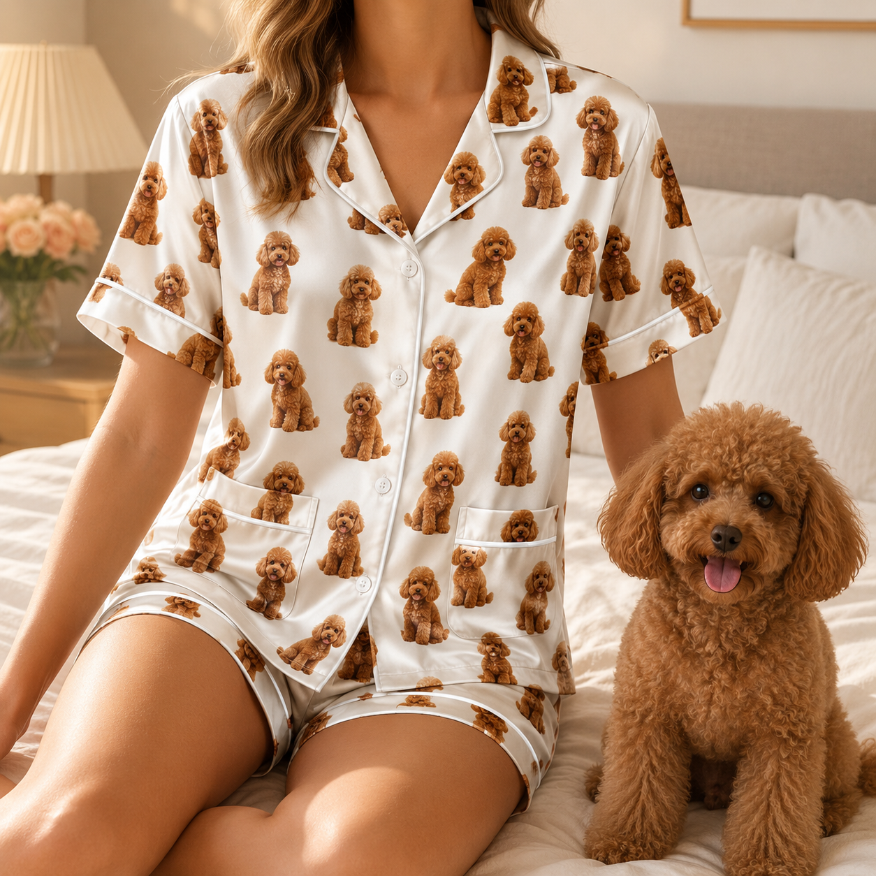 Custom Dog Mom Custom Satin Pajamas Set Personalized with Dog Face PhotoTHUC99