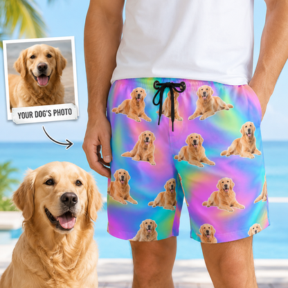 Custom Pet Face Beach Trunks Personalized Dog Photo Shorts for Dog Dads THUC99